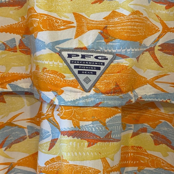 MEN’s LARGE COLUMBIA HAWAIIAN ALOHA PFG BUTTON DOWN SHIRT; SPORTFISHING PRINT; - Picture 6 of 7